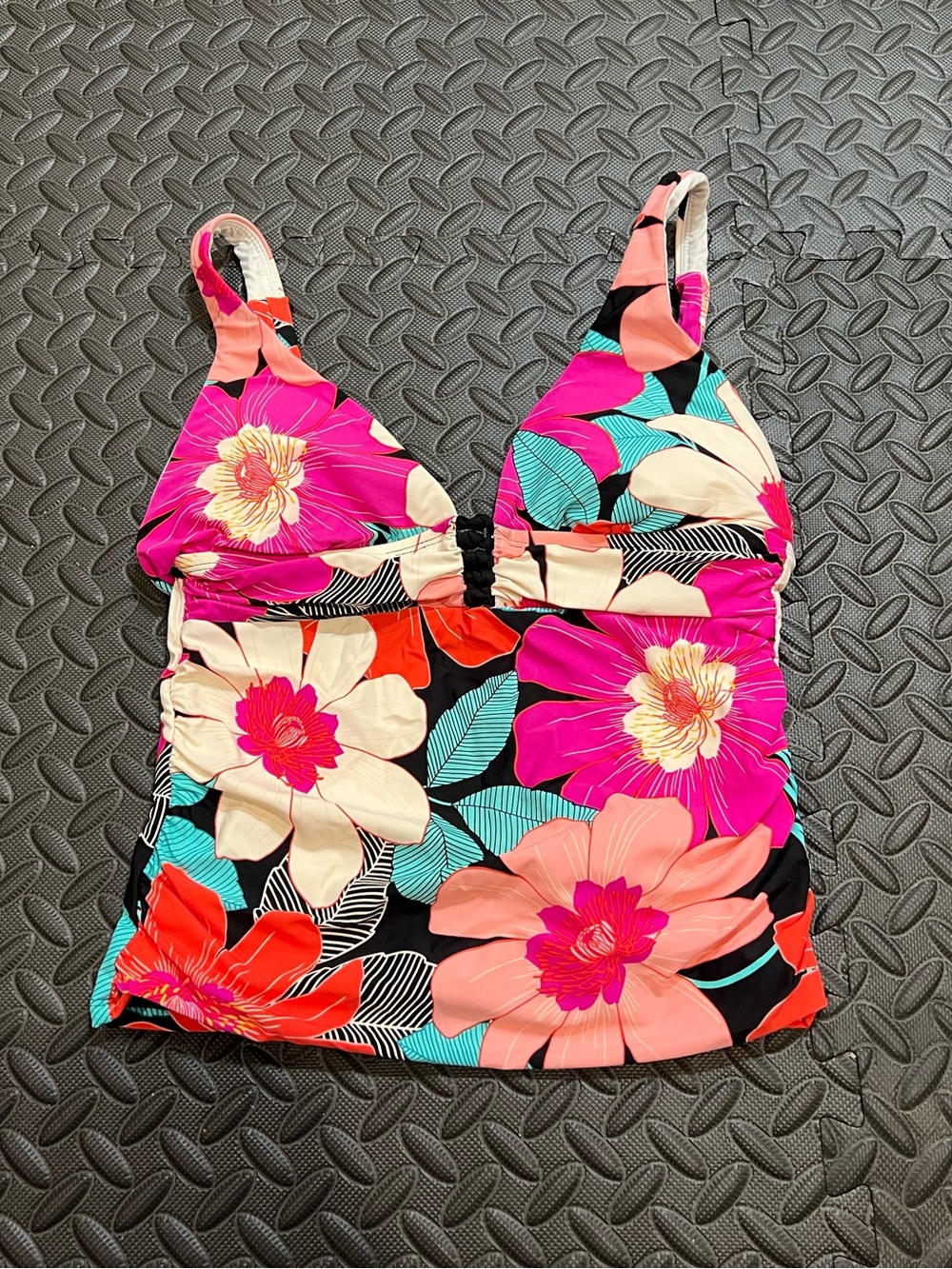 La Blanca Floral Pink Black Tankini Top